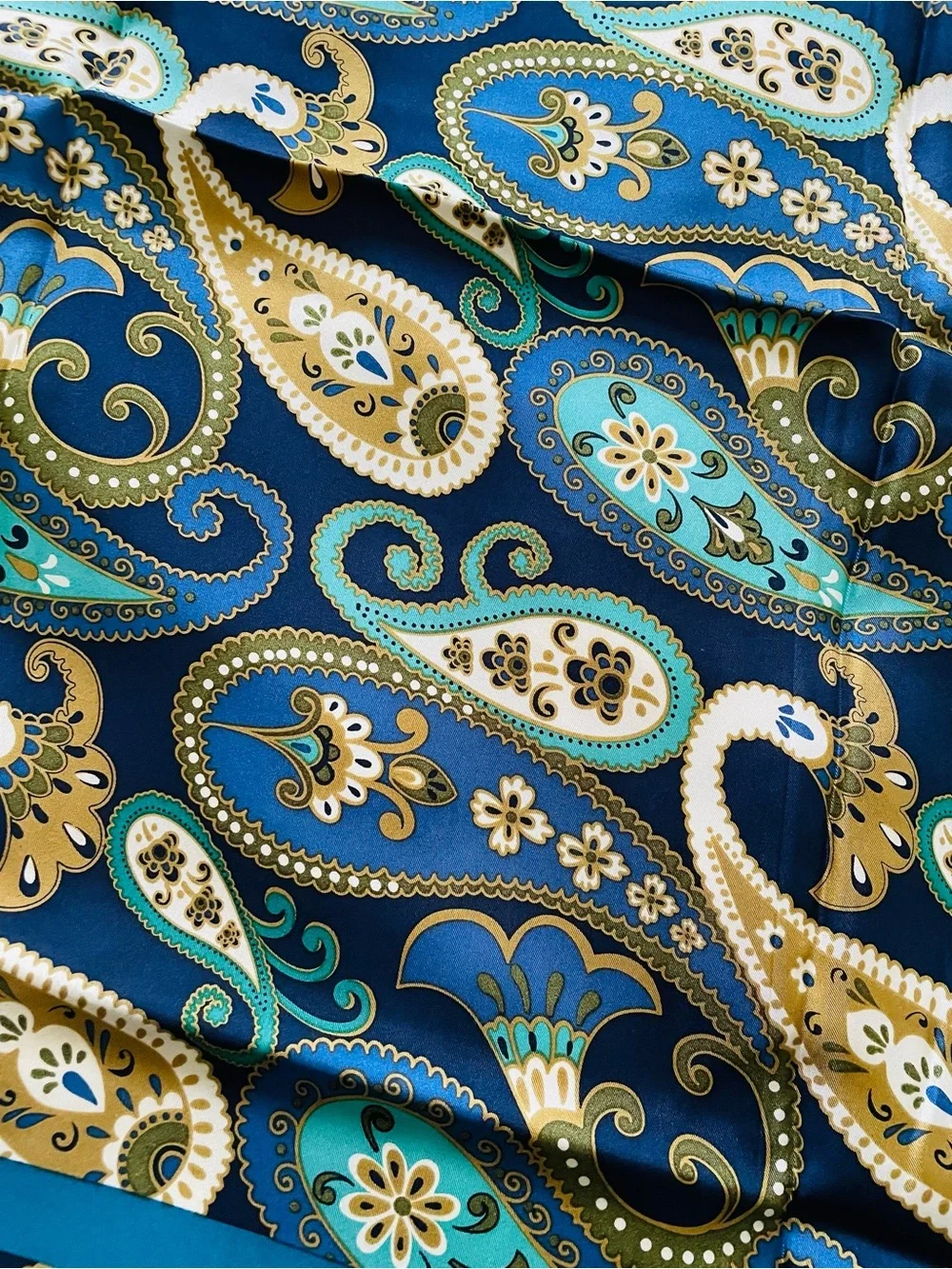 Adrienne Landau Teal & Navy Paisley Silk-Feel Square Scarf